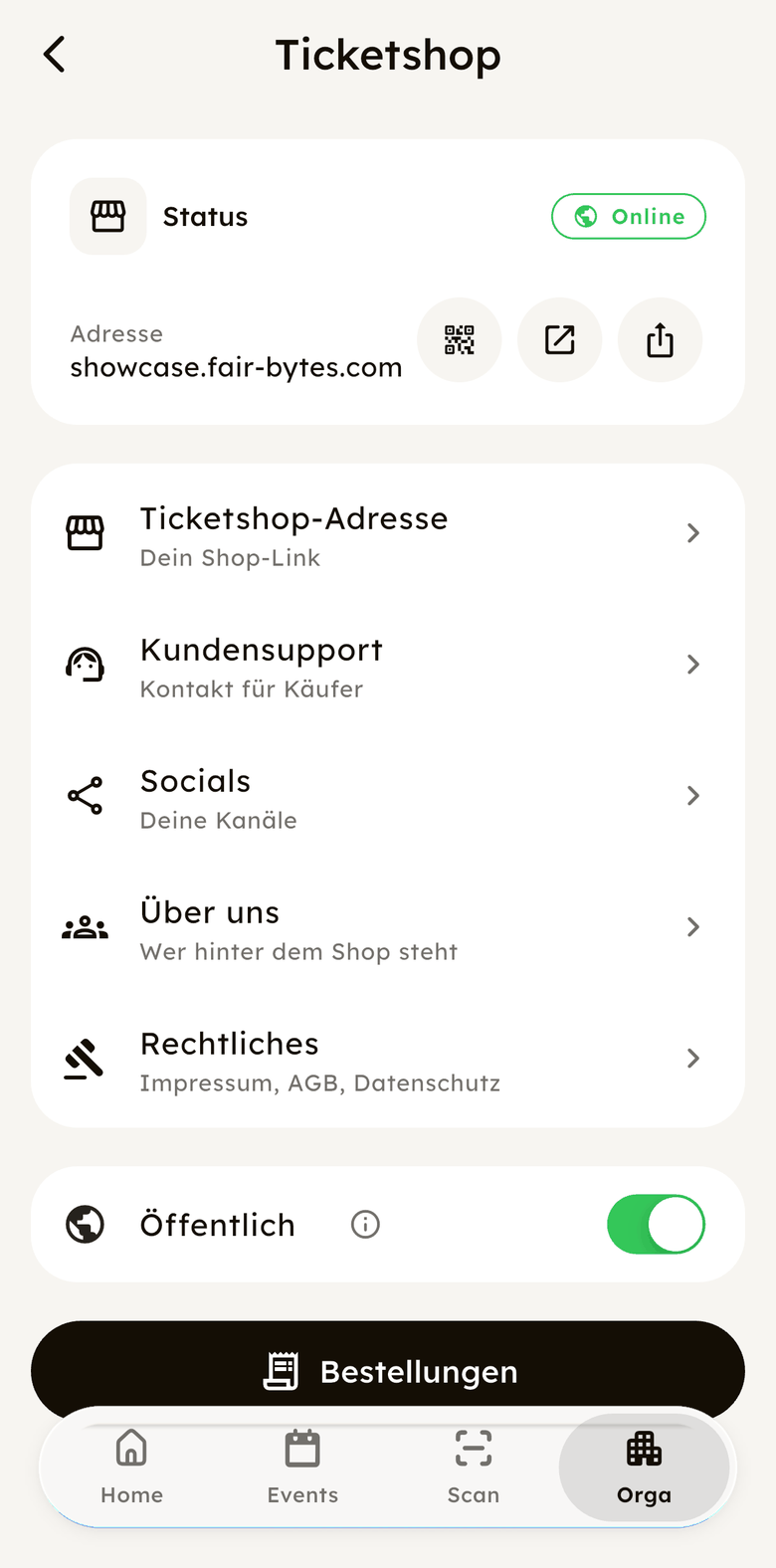 Die Adresse deines Ticketshops in der App