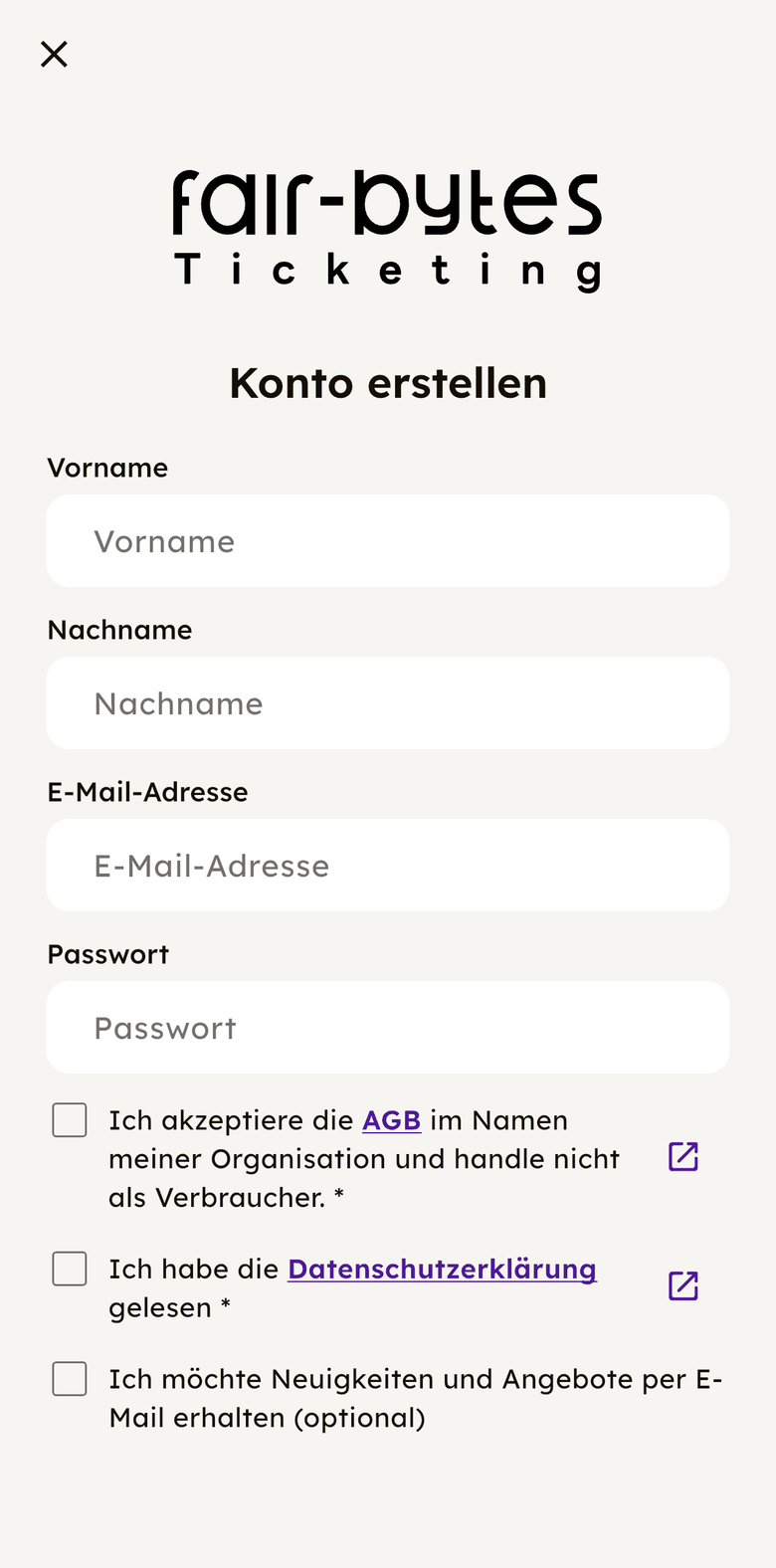 Registrierung in der App: Konto erstellen